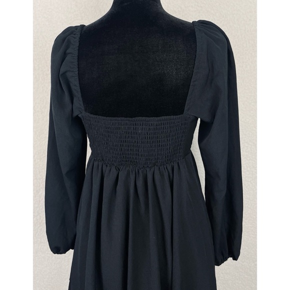 ABERCROMBIE & FITCH • Black Ruffle-Trim Long Sleeve Babydoll Mini Dress - Picture 9 of 16